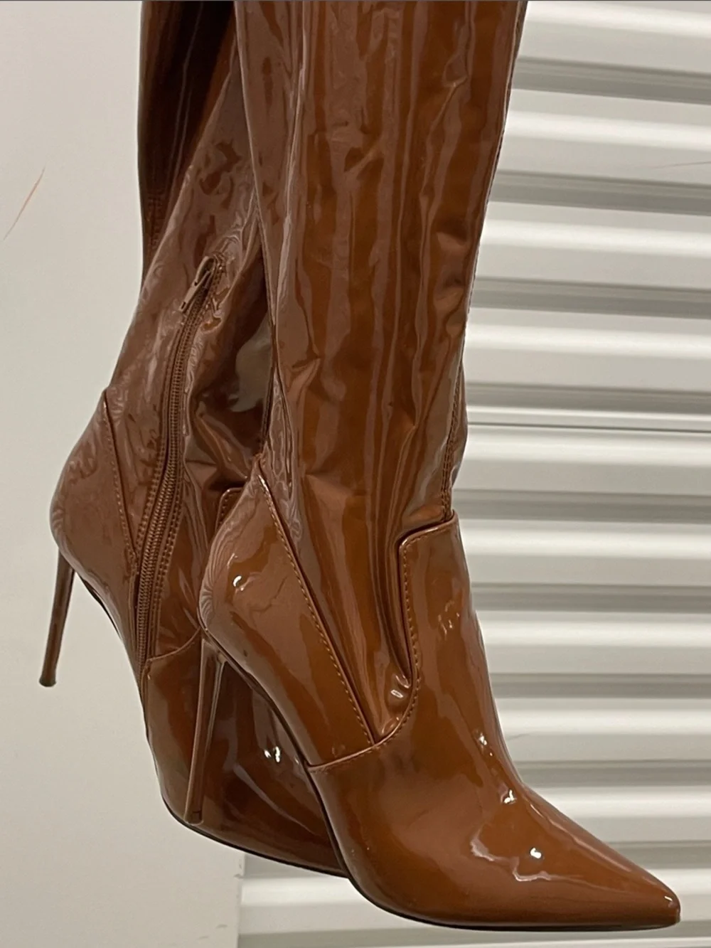 Steve Madden Glossy Brown Patent Over-the-Knee Stiletto High Heel Boots